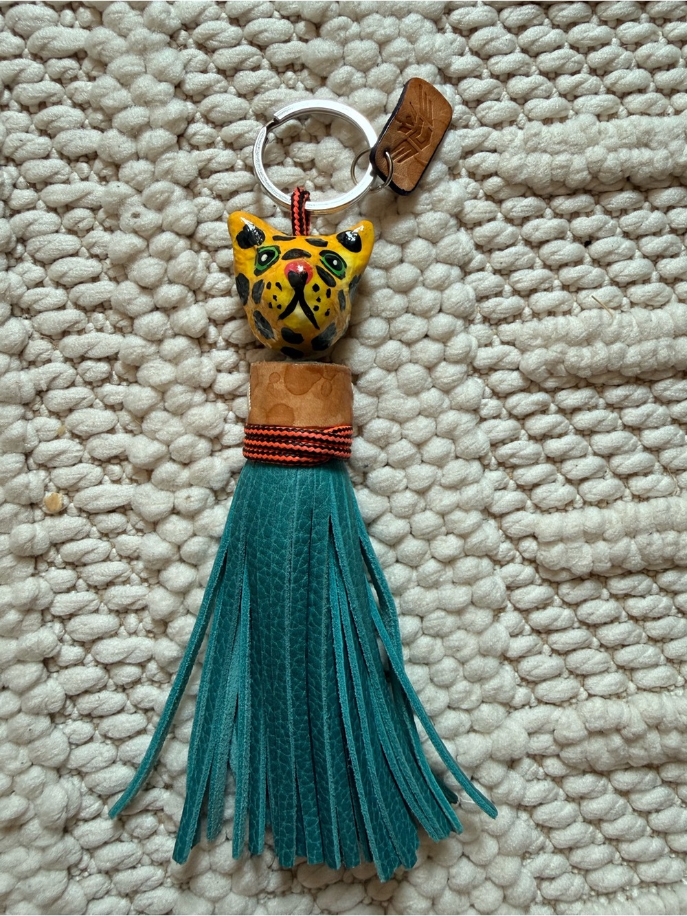 Consuela Teal Tassel Keychain with Yellow Leopard